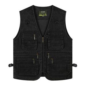 Homme Couleur Unie Multi-Poches Gilet De Pêche Photographie Séchage Rapide sans Manches Veste Kaki XL