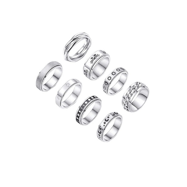 European American Popular Design Fashionable Stainless Steel Titanium Steel Rotating Decompression Ring Star Moon Jewelry