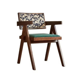 Fauteuil moderne en bois massif avec dossier à motifs et coussin vert pour salon, salle à manger et bistrot - Product Image 5