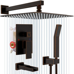 Cabezal de ducha integrado ORB de latón de 3 funciones, lluvia cuadrada fría y caliente en juego de ducha de baño oculto montado en la pared - Product Image 1