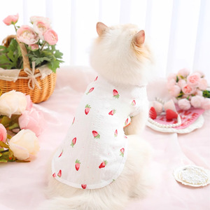 <b>Cat</b> Vest Fresh Strawberry White Summer Breathable Pet <b>Clothes</b> For <b>Cats</b> - Product Image 1
