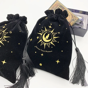 Pochette cadeau en velours à cordon de serrage avec pompon, noir fumé, double couche, pour cartes de tarot - Product Image 4