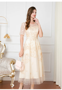 6XL 5XL 4XL <span class=keywords><strong>vestiti</strong></span> donna 2024 festa estiva Cocktail donna Sexy <span class=keywords><strong>Tulle</strong></span> maglia ricamato a maniche corte Maxi abito lungo celebrità - Product Image 4