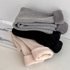 Girls Leggings Fleece Lined Thickened Warm Winter Pants Solid Color Knitted Cotton Childrens Pants - Product Image 2