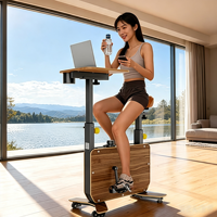 Vélo d'exercice magnétique en bois pliable et réglable avec bureau intégré pour la maison et le bureau – Idéal pour le fitness et le cyclisme