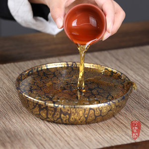 Copper <b>Tea</b> <b>Tray</b> Round Wood Grain Design For Wet Dry Brewing Chinese <b>Tea</b> Table - Product Image 1