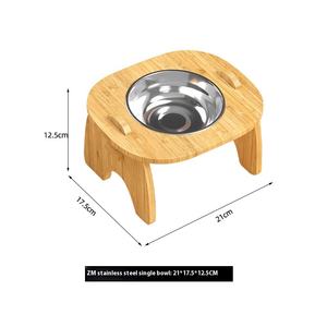 Mangkuk ganda tempat makan hewan peliharaan, dudukan kayu Solid ramah lingkungan mangkuk baja tahan karat 15 derajat perlindungan leher untuk air makanan kucing anjing - Product Image 6
