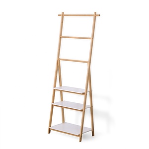 Factory Customized Bathroom Ladder Stand Folding <strong>Towel</strong> Rack Bathroom Shelves Wooden Organizers Rack with 3 Shelves &amp; <strong>Rails</strong> - Product Image 1