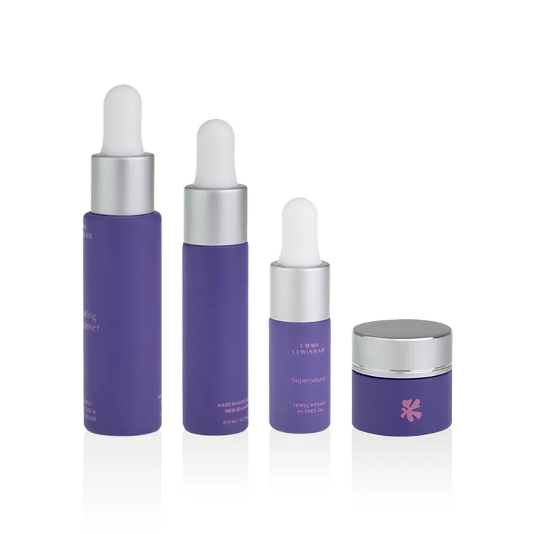 Hot sale 15ml 20ml 30ml 50ml 100ml 120ml Purple frosted cosmetics glass oil bottle dropper bottles and jars for skin care