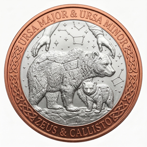 Moneda <span class=keywords><strong>de</strong></span> desafío redonda <span class=keywords><strong>de</strong></span> 1 oz <span class=keywords><strong>de</strong></span> cobre puro .999, estampada con la constelación <span class=keywords><strong>de</strong></span> <span class=keywords><strong>las</strong></span> Ursas Mayores y Menores, Zeus, Callisto y <span class=keywords><strong>el</strong></span> Gran Oso, del mito griego. - Product Image 1