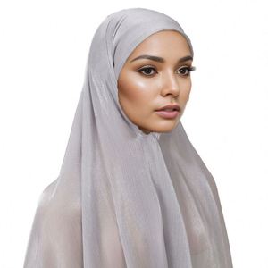 Châle long en mousseline froissée pour femme musulmane, foulard instantané effet soie, hijab, bonnet, idéal pour l'hiver - Product Image 4