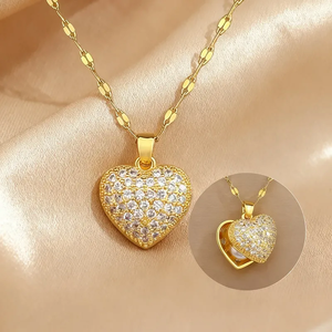 Collier moderne en acier inoxydable 304 plaqué or 18 carats, en forme de cœur en verre, tridimensionnel, design électro-plaqué sous vide - Product Image 3