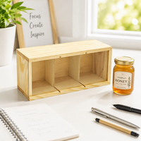 Boîte à miel en bois de pin naturel, fabricant de boîtes coulissantes en bois, boîte en bois pour 3 pots de miel, boîte en bois à 3 compartiments