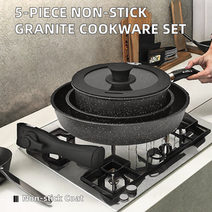 5-Piece granito preto antiaderente panelas de alumínio conjunto empilhável BPA-Free tampa removível <span class=keywords><strong>Handle</strong></span> indução Eco-Friendly Metal - Product Image 3