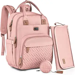 YCW Customized Baby Diaper Bag with Changing Pad Changing Bags Backpack Pink Color