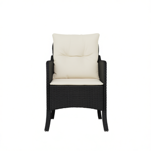 Chaise de jardin en rotin noir avec coussin amovible, mobilier d'extérieur au design contemporain, pieds effilés - Product Image 1