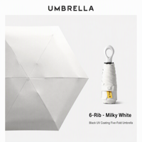 Parapluie à six baleines de la série Macaron, avec poignée à petite boucle annulaire, résistant aux intempéries, en caoutchouc noir, pare-soleil, 50 % de réduction