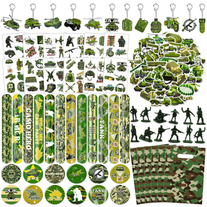 Fournitures pour fête d'anniversaire sur le thème de l'<span class=keywords><strong>armée</strong></span> : Bracelet camouflage militaire, porte-clés, badge, figurine de soldat, autocollants de tatouage, sac cadeau, jouets - Product Image 1
