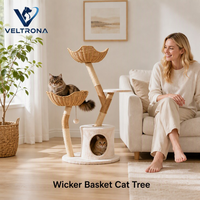 Arbre à chat en forme de panier en osier avec poteau en sisal et tronc en bois, mobilier d'escalade d'intérieur, vente en gros