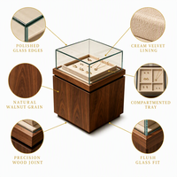 Vitrine de présentation de bijoux en bois personnalisée avec couvercle en verre, présentoir sur piédestal pour magasin de bijoux, vente en gros