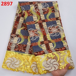 Encaje de algodón guipur 2897 con <span class=keywords><strong>tela</strong></span> de cera, <span class=keywords><strong>tela</strong></span> de encaje de cera estampada de Nigeria africana para vestido de mujer, vestido de <span class=keywords><strong>tela</strong></span> de guipur de costura - Product Image 4