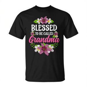 Camiseta Blessed To Be Called Grandma con diseño floral, color negro, unisex, talla para adultos - Product Image 2