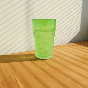 Vasos de vidrio templado para beber, copas de vidrio con tope de burbuja, color verde