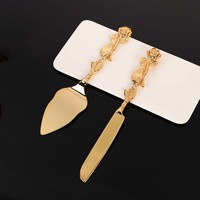Ensemble de 2 pièces de couverts de table occidentaux écologiques, couteau à gâteau et spatule, en alliage de laiton, ornement de mariage, ensemble de maison exquis, grande rose