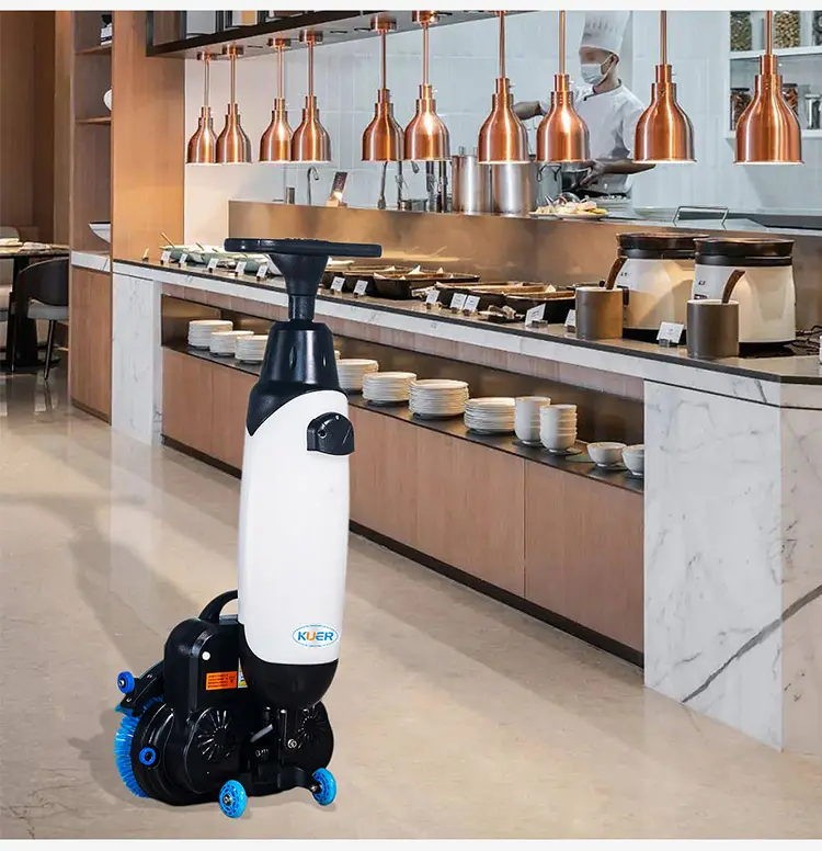 KUER Electric Mini Automatic Floor Scrubber Dryer and Cleaner with PLC Gearbox for Hotels Farms Cold Water Burnishing Machine