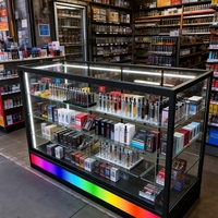 Vitrine de présentation pour présentoir de produits en verre trempé sur mesure avec éclairage LED couleur sur base, idéale pour les boutiques de produits pour fumeurs