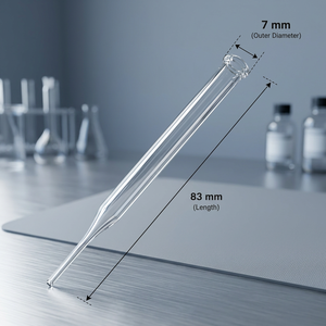 G002-09-40-A Gotero con Cabezal de Pluma 7x83 mm. Pipeta cuentagotas de vidrio borosilicato premium, directo de fábrica, para cosméticos y productos farmacéuticos - Product Image 1