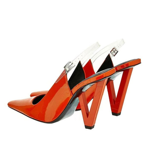 High <b>Triangle</b> Spike Hollow Heels Women Strap Sandals Dress Bright Patent on Slingback Shoes - Product Image 4