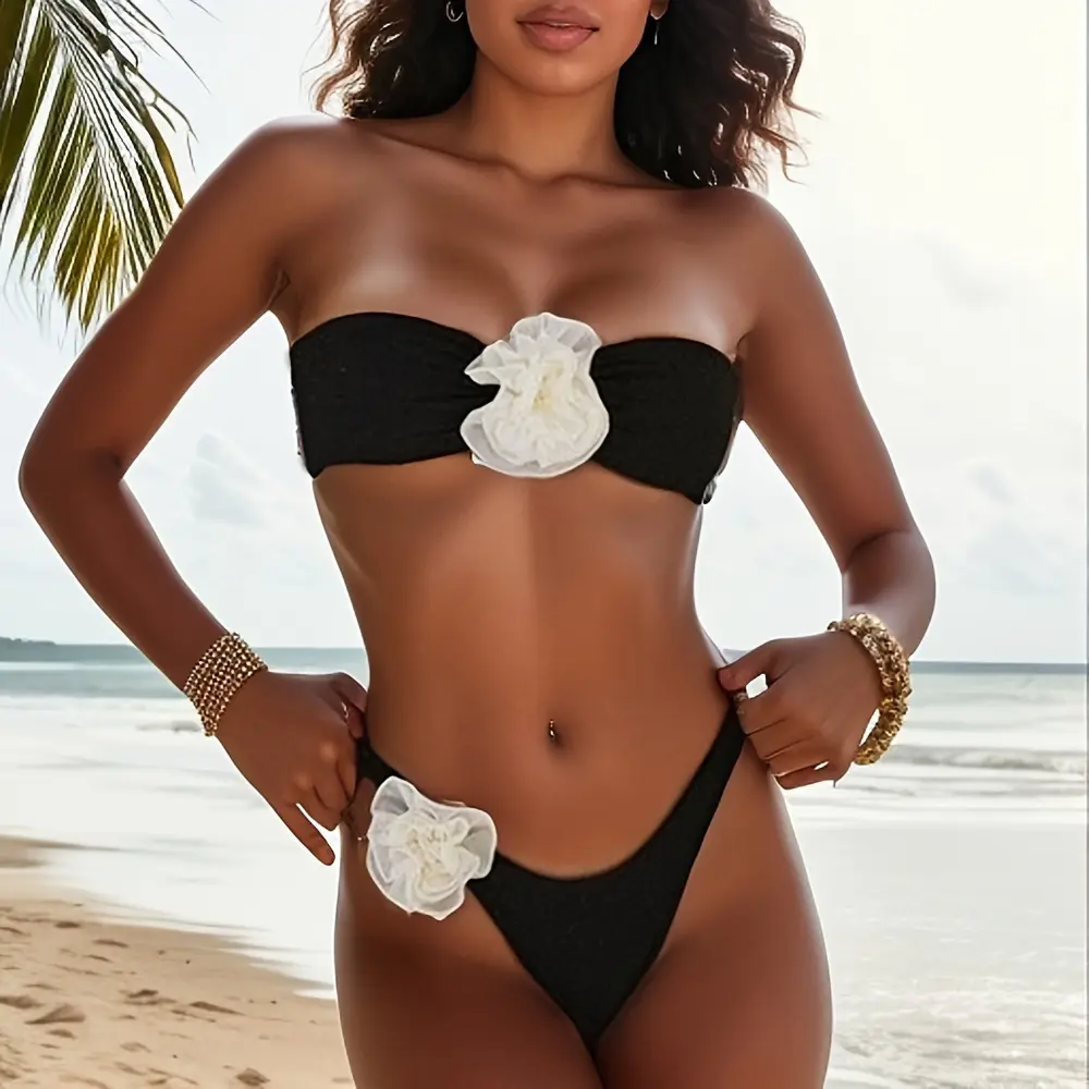 HR 2024 Hot Summer Women Super-short Beach Sexy Style Milk Silk Two Piece Set Girl Refreshing Swimming Bikini Tops Briefs Suit