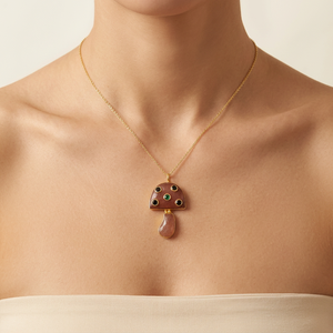 18k Gold Plated Brass Mushroom Pendant <b>Necklace</b> Natural Cherry <b>Quartz</b> with Tiny CZ Accents Cute Style Customized Women <b>Necklace</b> - Product Image 3