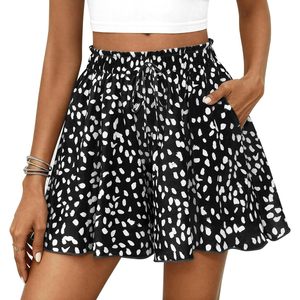 Shorts Fluidos para Mujer FOXA, Cintura Alta, Pierna Ancha, Estampado con Volantes, Chifón, Shorts Casuales de Playa para Verano - Product Image 1
