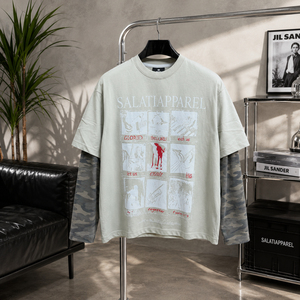 T-shirts personnalisés pour hommes avec logo imprimé numériquement, faux deux-pièces, camouflage, manches longues, coupe ample, effet vieilli - Product Image 4