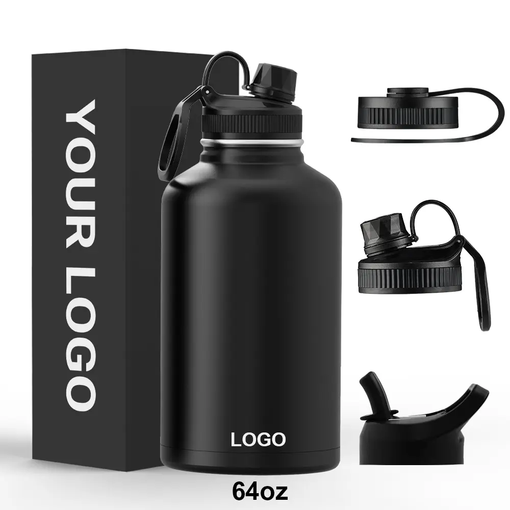 Amazon hot selling Custom 32/40/64oz large capacity Vacuum Flask Thermal Drink Sports bottle water with LOGO 3 lids