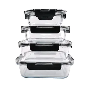ECO-Friendly Glass food container with lid glass lunch box microwavable lunch container sets