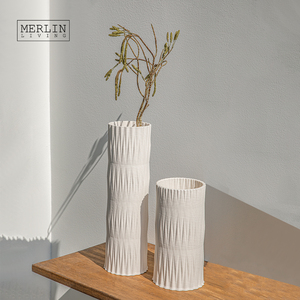 Jarrón de cerámica con estampado 3D de <span class=keywords><strong>Merlin</strong></span> Living en forma de jarrón de decoración del hogar de bambú, fabricación de fábrica de cerámica Chaozhou - Product Image 4