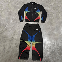 Ensemble de survêtement pour homme avec dégradé de couleurs, maille patchwork, veste coupe-vent à fermeture éclair intégrale, pantalon large, 2 pièces, streetwear, hip hop, sport