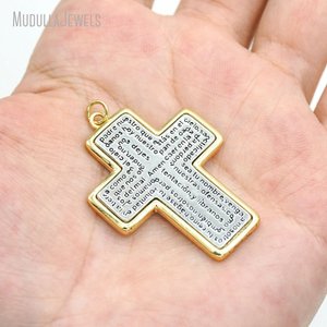 PM53086 Pendentif Rond en Métal Plaqué Or Vintage avec Lettre, Breloques Religieuses Biblées Amen, Pendentifs <span class=keywords><strong>Croix</strong></span> pour Fabrication de Colliers et Bijoux - Product Image 5