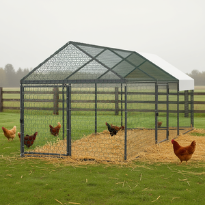 Gallinero Metálico de 3.3 x 9.8 x 3.3 Pies con Techo a Dos Aguas y Cubierta Impermeable para 6-8 Gallinas, Corral Pequeño para Aves de Corral con 3 Puertas - Product Image 2