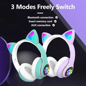 Groothandel Goede Prijs Groene Oortelefoon & Hoofdtelefoon & Accessoires Draadloze Bluetooth Audifonos Dier Kat Ontwerp Gaming Headset