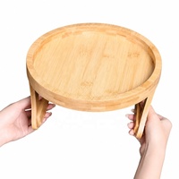Plateau rond pliable en bambou pour accoudoir de canapé, avec pince à fruits et rangement, pour salon