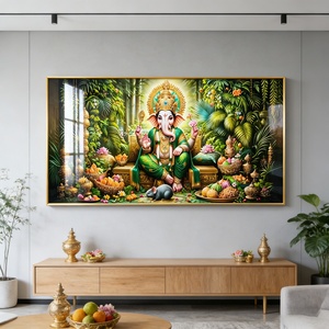 Venta al por mayor de fábrica: Cuadro islámico personalizado de elefante verde, pintura de porcelana de cristal con LED, nuevo marco de aleación de aluminio para decoración del hogar. - Product Image 1