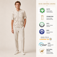 Pull en maille pour homme en coton biologique à col polo et manches courtes, jacquard floral, entièrement boutonné, OEM