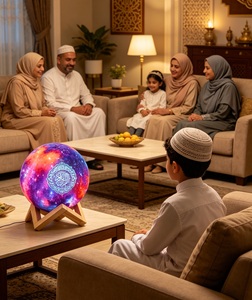 Lampe lunaire d'ambiance Equantu 7 couleurs à commande tactile, design islamique, veilleuse LED, cadeau islamique, haut-parleur Coran - Product Image 4