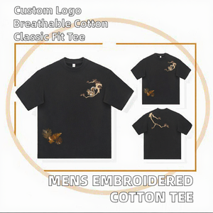 <b>Men</b> Embroidered T Shirt 100% Cotton Crew Neck Short Sleeve Tee Front Logo Custom Design Casual Streetwear - Product Image 3