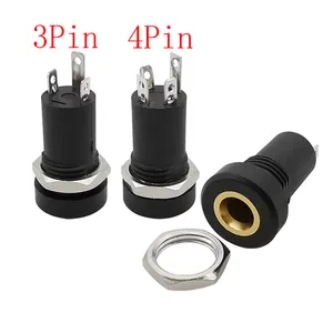 PJ-392A 3/4 핀 3.5mm 오디오 잭 소켓 3/4 극 스테레오 솔더 패널 마운트 3.5mm 헤드폰 여성 소켓 커넥터 너트