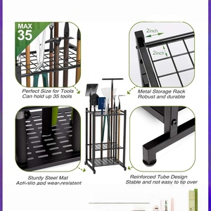 Organizzatore per Attrezzi <span class=keywords><strong>da</strong></span> Giardino, Scaffale Metallico per Garage con 3 Ripiani per Pale, Rastrelli e Scope, Porta Attrezzi <span class=keywords><strong>da</strong></span> <span class=keywords><strong>Esterno</strong></span> - Product Image 4